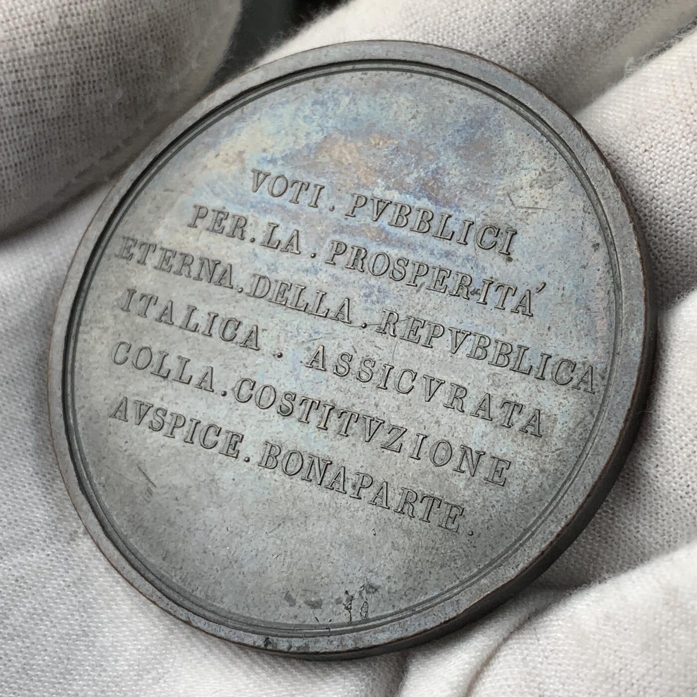 掌中浮雕-藏着的欧洲第051场 1802年法国里昂拿破仑一世执政意大利宪法颁布铜章，54.50mm