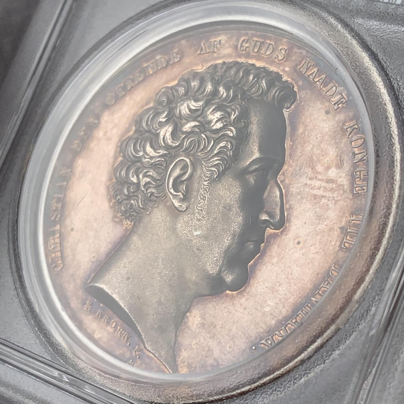 掌中浮雕-藏着的欧洲第051场 PCGS SP62 ：1839年克里斯蒂安八世加冕为丹麦国王银章，44mm，F. C. Krohn雕刻
