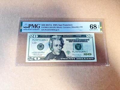 【Blue Auction】世界纸币精拍第780期——18级TOP拍卖/信誉/品质/专业/高效💫 - 美国 2017年20美金 PMG68EPQ 高分 旧金山版