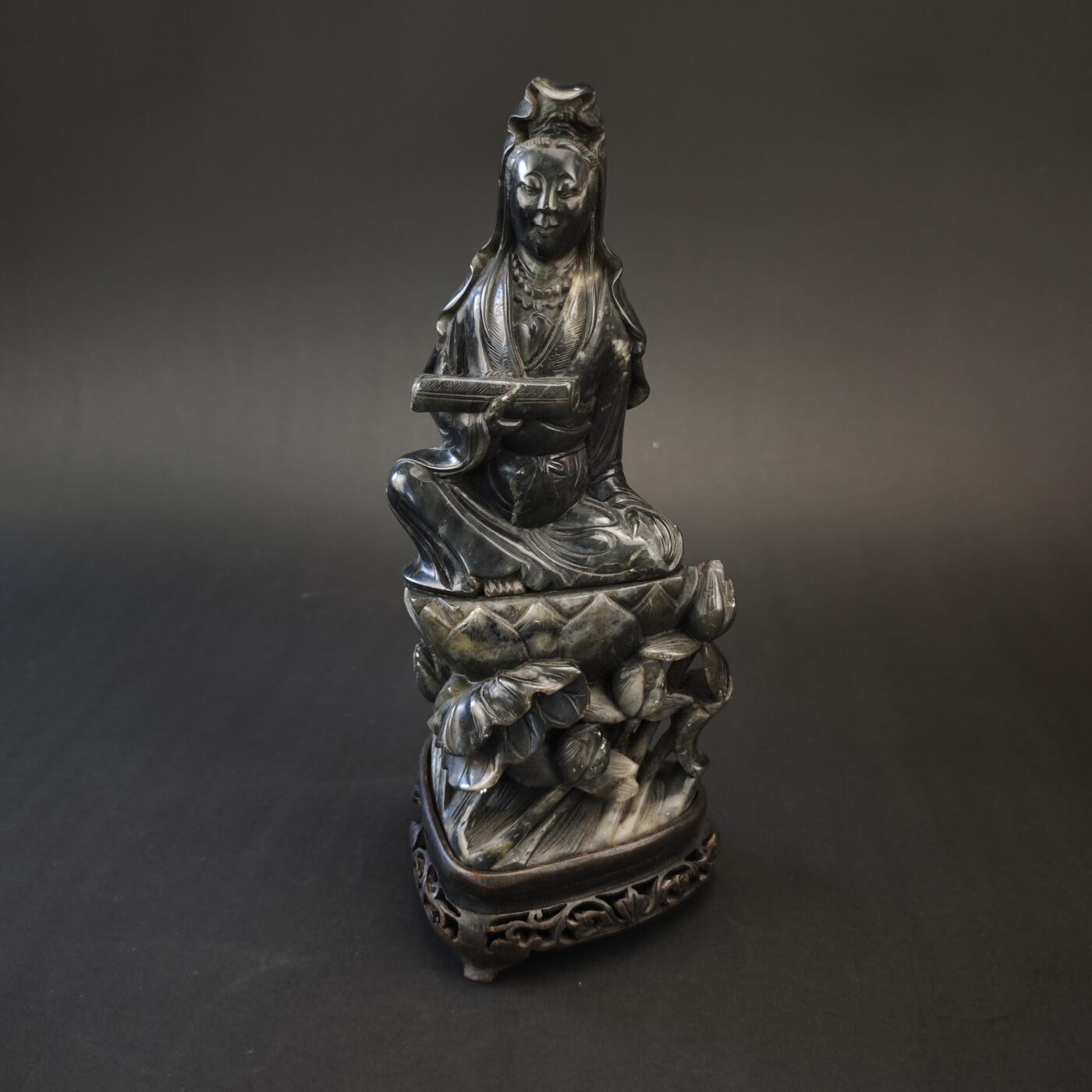 上海都达杂项专场九（全场包邮） 民国 玉雕书卷观音造像连座1-376