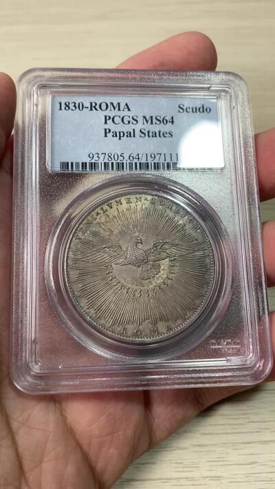 万国钱币拍卖第060期（万国六十期纪念大拍） PCGS MS64 1830年ROMA教皇国教宗缺位SCUDO大银 罗马造币厂铸 仅单年发行2860枚 近200年前教皇国工艺的巅峰之作 堪称完美的打制和通体熟美酱彩相得益彰 PC老白盒保存完好 PC亚军分更高仅一枚 一步到位的典藏级品质