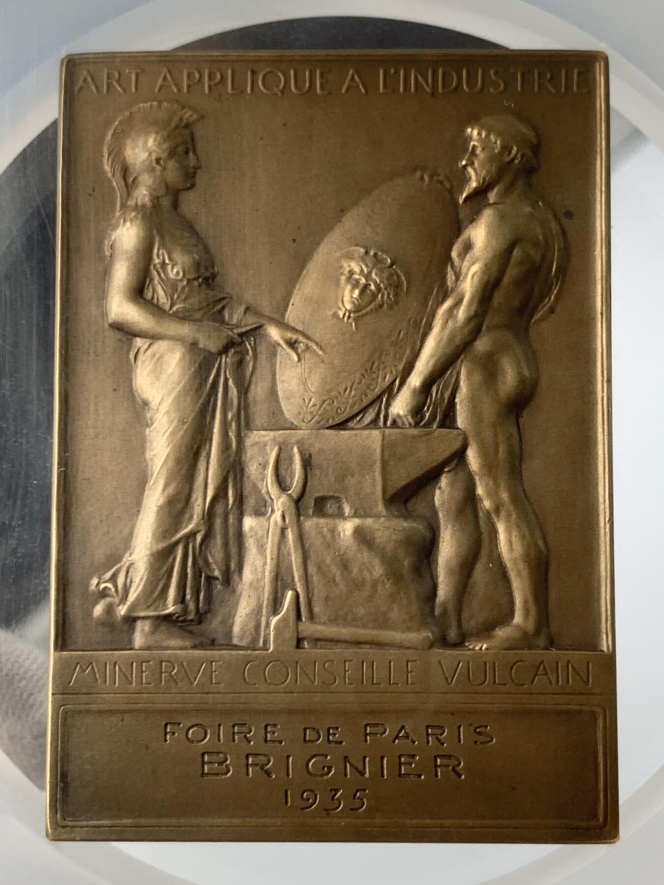 掌中浮雕-藏着的欧洲第051场 NGC MS64:1935年法国戎装玛丽安娜女神铜章，42*59mm，大师罗蒂作品