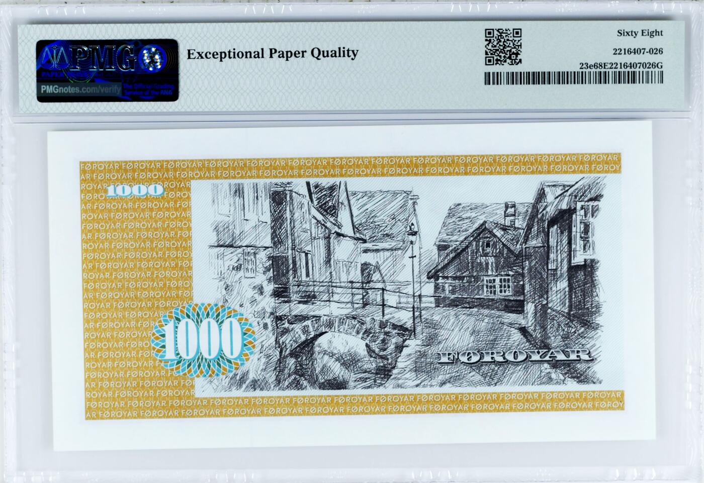 【Blue Auction】世界纸币精拍第780期——18级TOP拍卖/信誉/品质/专业/高效💫 【仅1张更高分 AA0冠无47】法罗群岛 1994年1000克朗 PMG68EPQ 高分 素描版