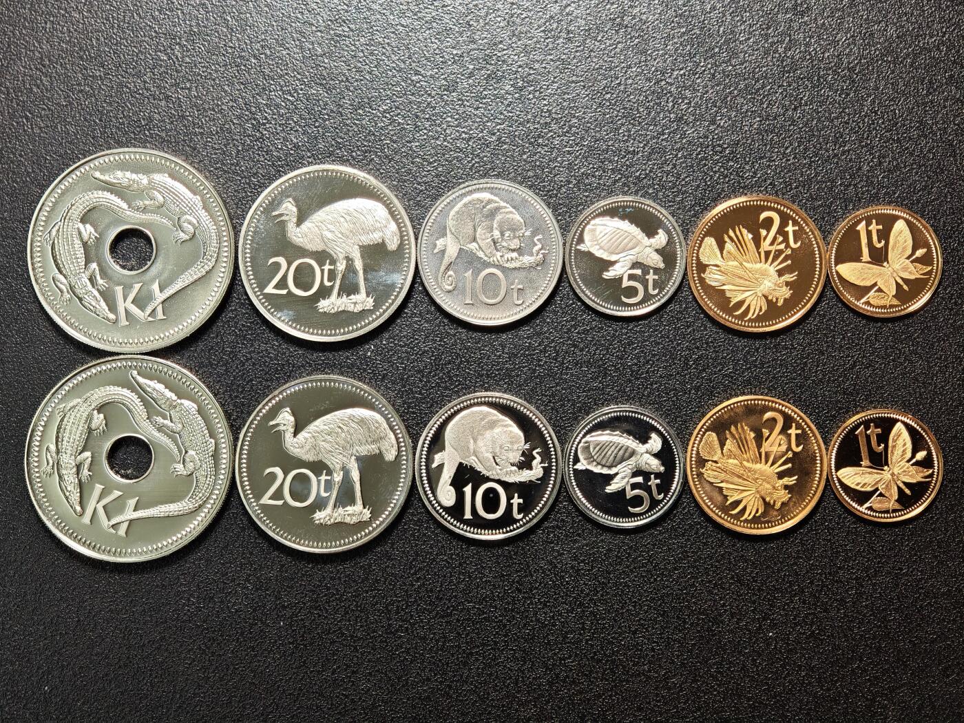 【德藏】世界币章拍卖第163期（拍品征集中~欢迎藏友联系） 12枚一组 巴布亚新几内亚精制动物纪念币 1t2t5t10t20tK1各2枚