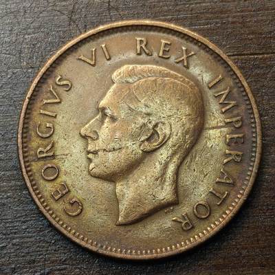 【铜匠收藏】★第142★散币专场 不寄存，30包邮。不满30元，支付5元运费。《接受代拍 代送NGC评级》 - 23【无寄存】南非 1942年 1/2便士 铜币 乔治六世