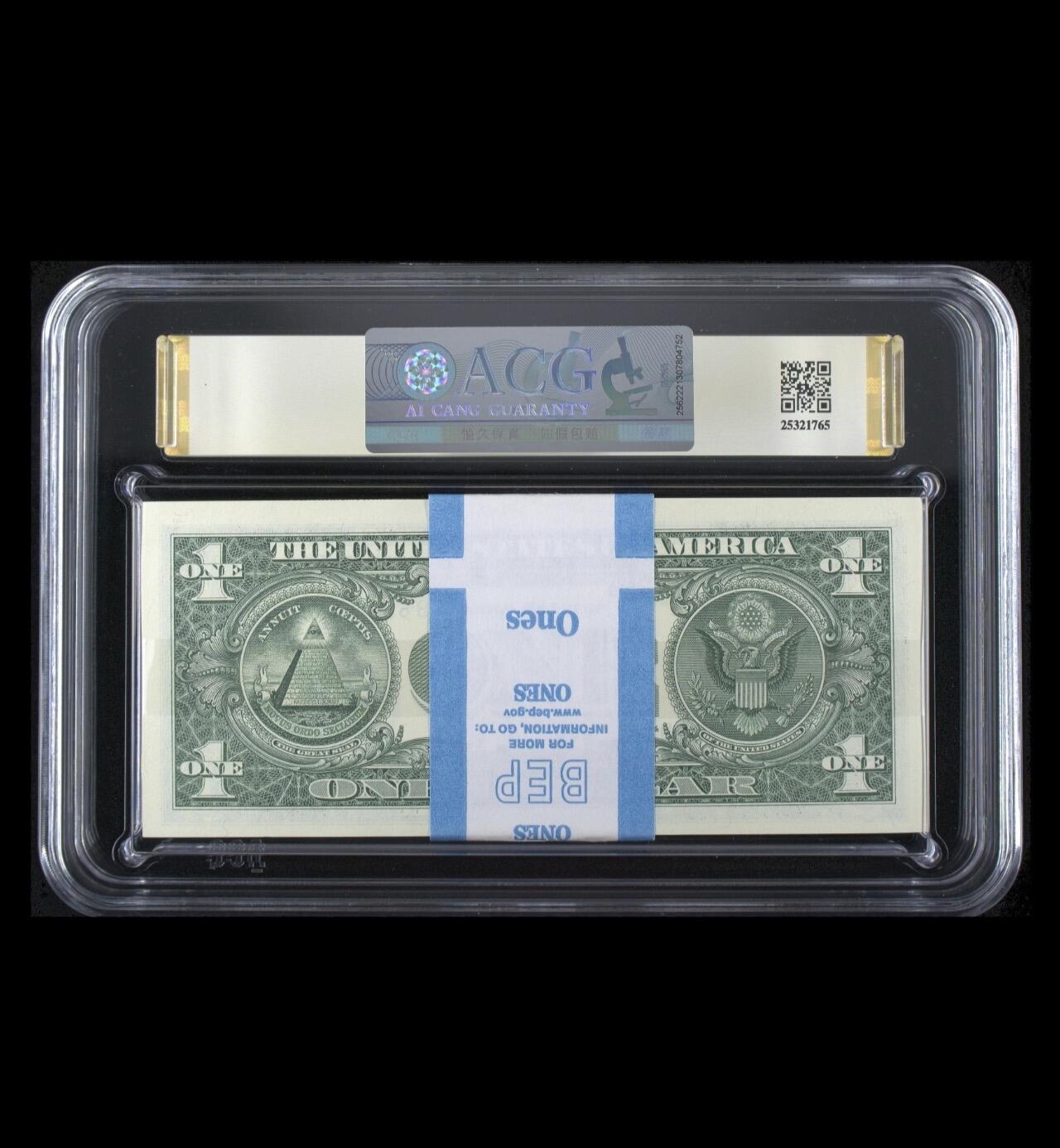 【礼羽收藏】🌏世界钱币拍卖第122期 2021年美国1美元 标准100连号 无347 爱藏综合评级67+（钻石号49张 乱蛇号12张 永恒号15张）