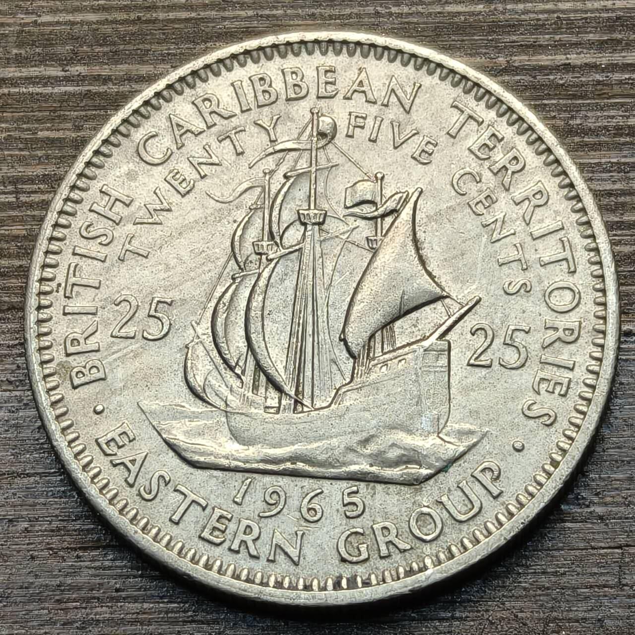 【铜匠收藏】★第141★散币专场 不寄存，30包邮。不满30元，支付5元运费。《接受代拍 代送NGC评级》 78【无寄存】英属东加勒比 1965年 25分 镍币