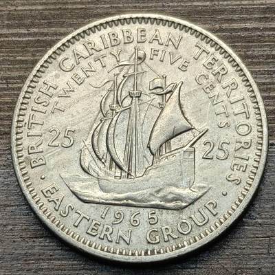 【铜匠收藏】★第141★散币专场 不寄存，30包邮。不满30元，支付5元运费。《接受代拍 代送NGC评级》 - 78【无寄存】英属东加勒比 1965年 25分 镍币
