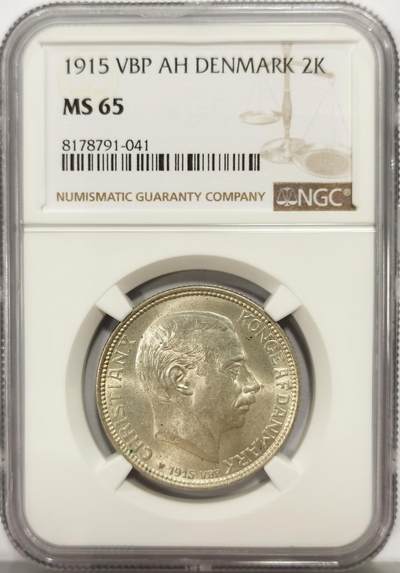博洋堂世界钱币拍卖第159期（全场包邮） - NGC MS65 丹麦1915年海豚2克朗银币，少见高分流通克朗