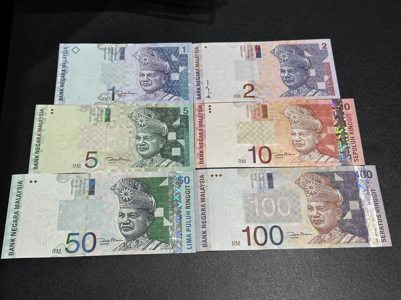 《外钞收藏家》第六百零五期（精选场）（本平台长期征集拍品、欢迎藏友们联系合作） 马来西亚1-100林吉特 六张一起 全新