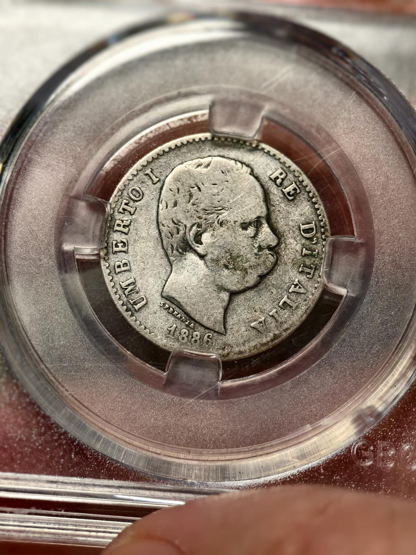 抚柳草堂-第十一期章牌钱币  奖章勋章限时免佣 满百包邮 放漏专场 1886意大利1里拉银币 翁贝托一世 公博xf45流通好品