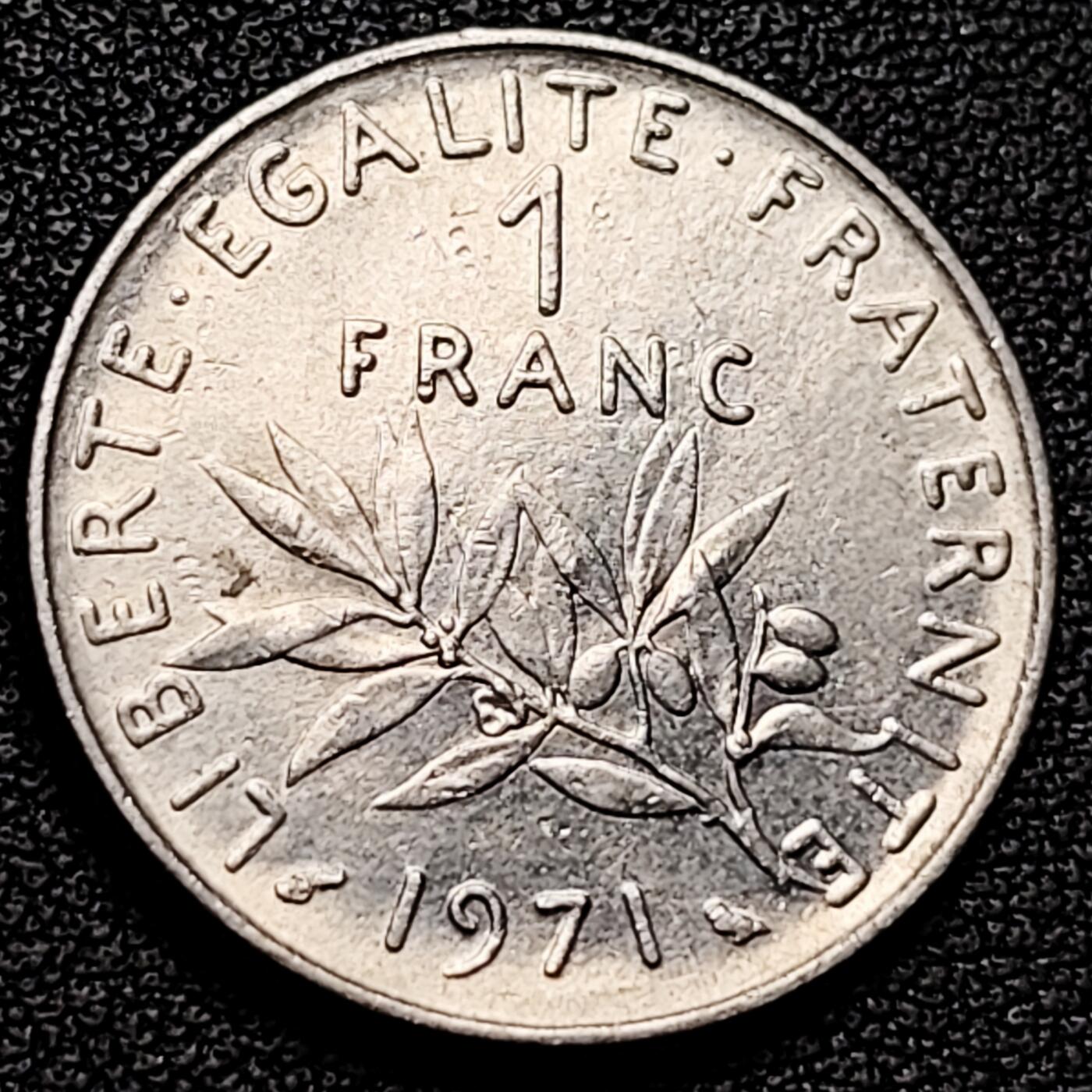 泉币菌-第176场- 精品福利场 法国早期（1971年）1法郎镍币  播种女神 入欧前 末版 绝版币