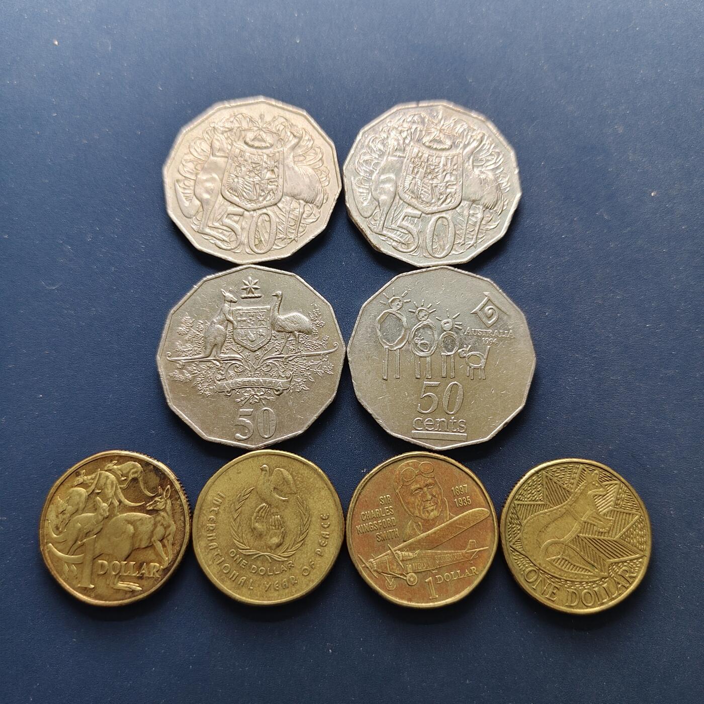 【全场包邮】纯粹捡漏拍498场-持续更新中 澳大利亚各年份50分-1元8枚一组-含5枚纪念币