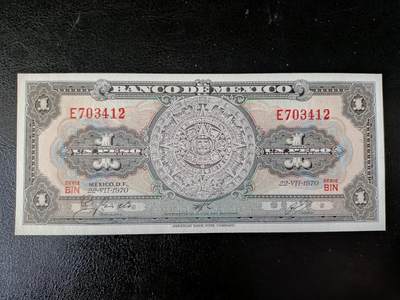 鑫鑫爱钱币2026-01-30 - 1970-墨西哥-1比索【UNC  美钞公司 加盖灰章】