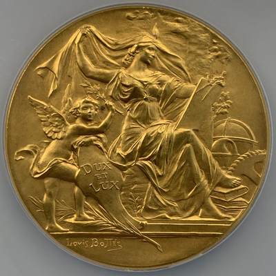 掌中浮雕-藏着的欧洲第051场 - NGC MS64 : 1898年法国向科学致敬镀金铜奖章，51mm