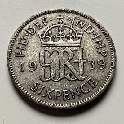 🌹外币初藏🌹🐯2026年第13场  每周二四六晚8️⃣点 接代拍 -  英国1939年6便士银币 2.8克50%银