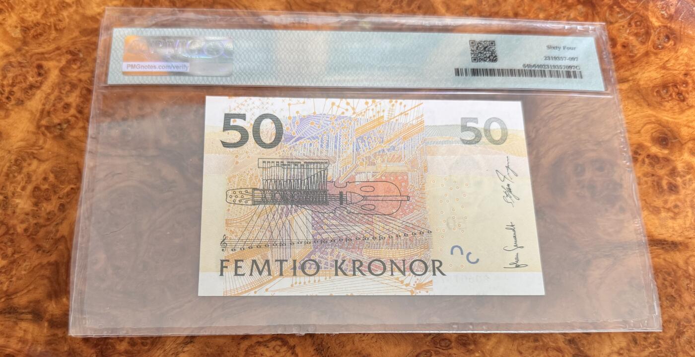 得物收藏 Chase Auction 第35期 - - 外钞、银元、民国钞和人民币混合场！持续更新中！ 2008年瑞典50克朗，PMG64！