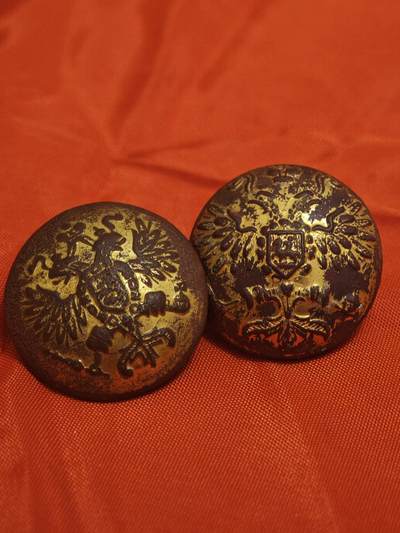 橙子收藏第二期 - 【沙俄军装扣】19世纪末圣彼得堡产鎏金铜扣一对