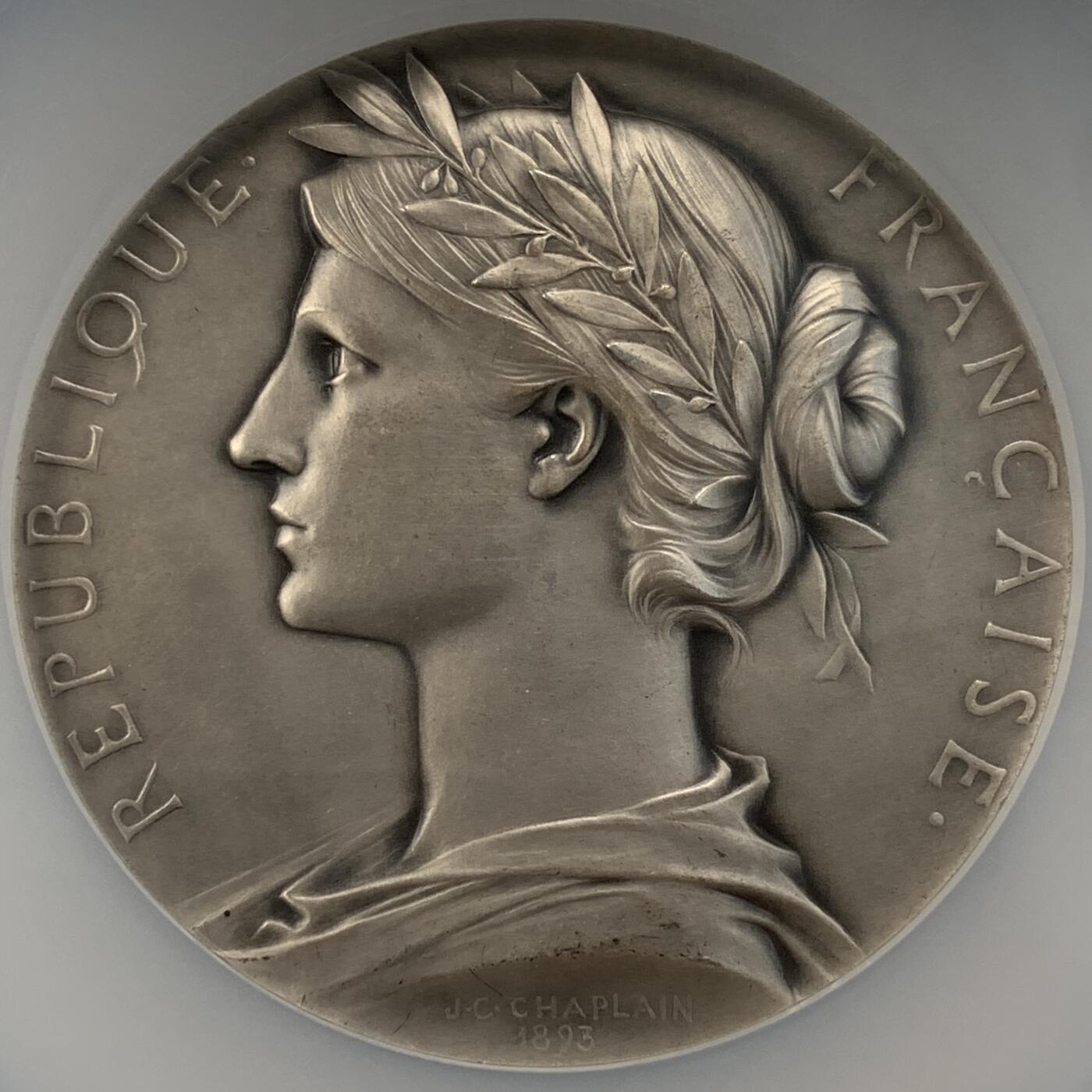 掌中浮雕-藏着的欧洲第051场 NGC MS63 : 1946年法国巴黎票据公司银章，68mm，大师沙普兰作品