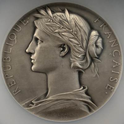 掌中浮雕-藏着的欧洲第051场 - NGC MS63 : 1946年法国巴黎票据公司银章，68mm，大师沙普兰作品