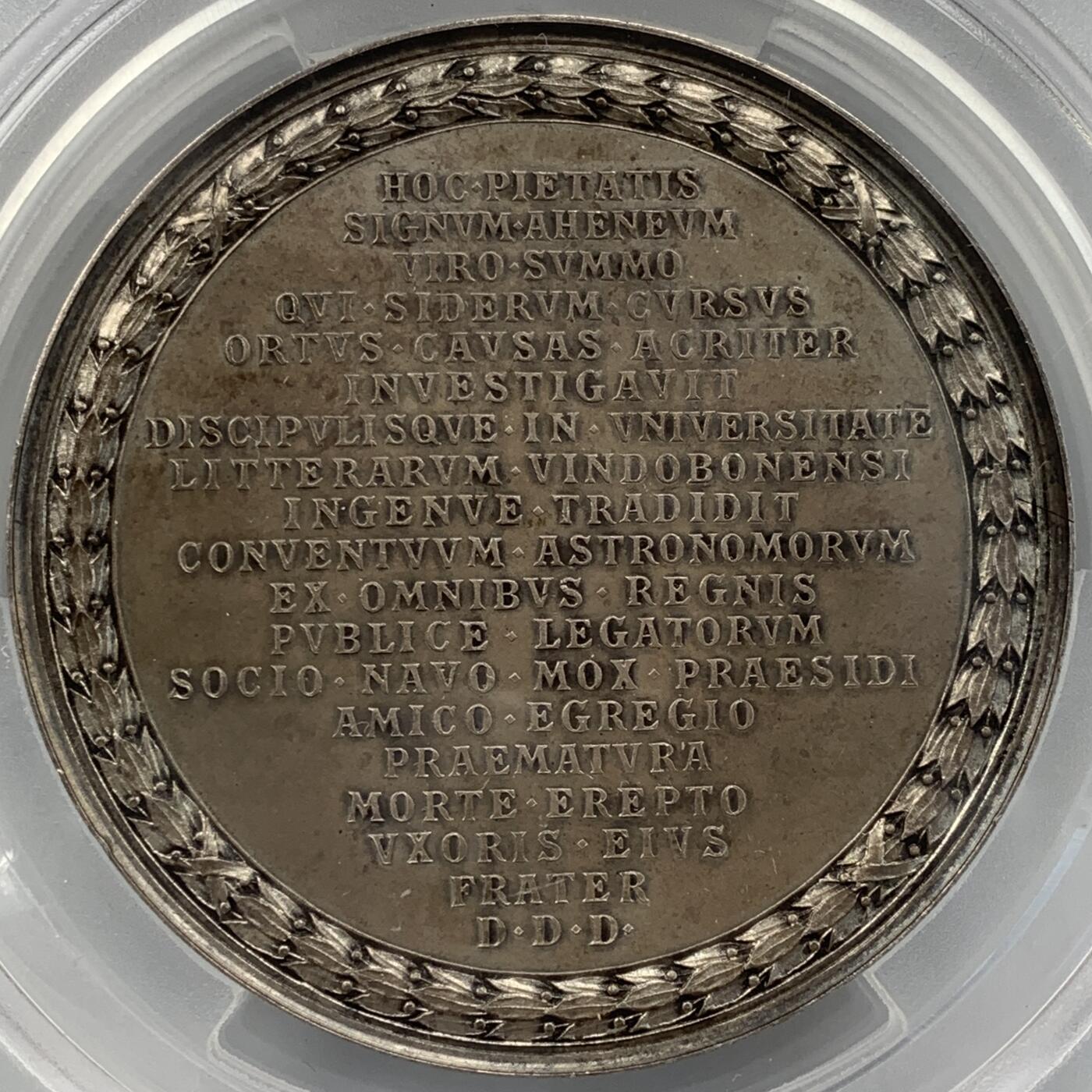 掌中浮雕-藏着的欧洲第051场 PCGS SP63 : 1887年奥地利数学家天文学家奥博尔策镀银铜章，66mm，大师安东沙夫作品