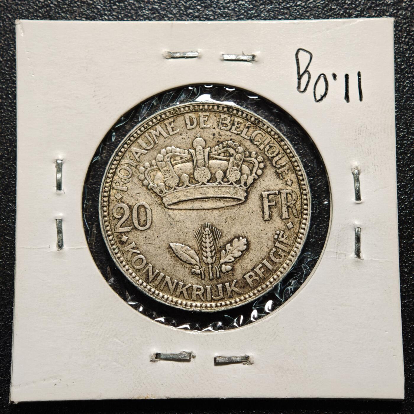 【德藏】世界币章拍卖第163期（拍品征集中~欢迎藏友联系） 老藏家集藏系列之- 1935年 比利时利奥波德三世20法郎银币 680银 直径约：28mm；重约：11g 入册20余年·附有当年购入价 