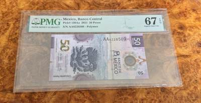 得物收藏 Chase Auction 第35期 - - 外钞、银元、民国钞和人民币混合场！持续更新中！ - 2021年墨西哥50比索，世界最佳纸币，PMG67！