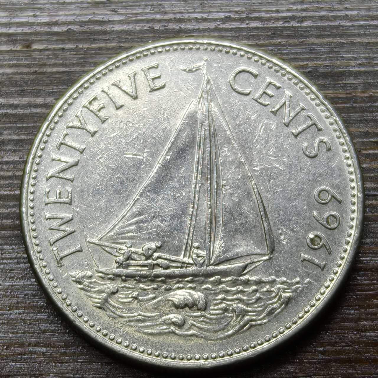 【铜匠收藏】★第141★散币专场 不寄存，30包邮。不满30元，支付5元运费。《接受代拍 代送NGC评级》 65【无寄存】巴哈马 1969年 25分