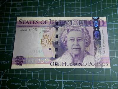 【炜奕收藏】，第五十八期，英属第三场 - 2012年泽西岛100镑纪念钞，UNC品相，号码无47