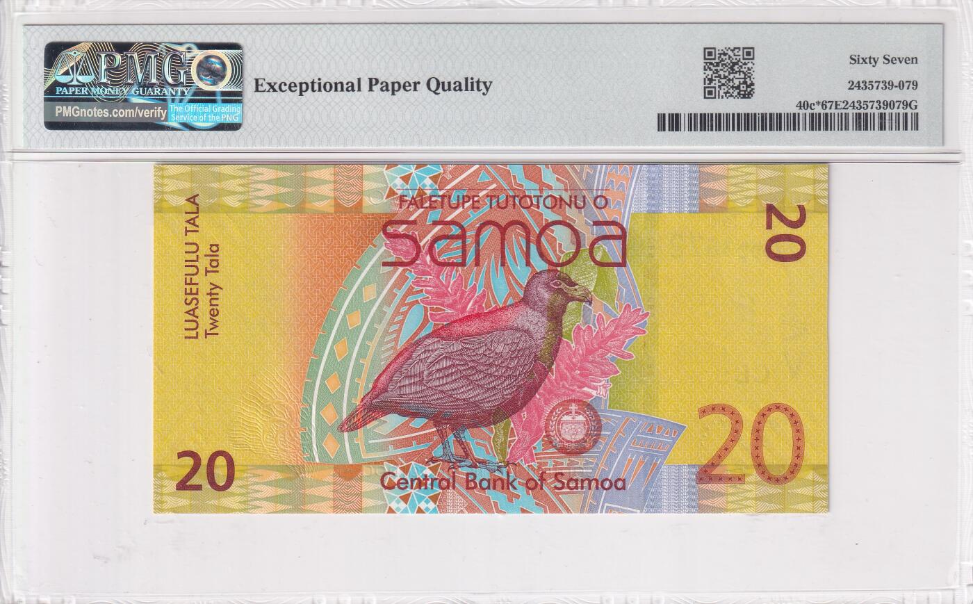 【礼羽收藏】🌏世界钱币拍卖第122期 【PMG67】大洋洲 萨摩亚 2017年 20塔拉 ZZ补号 世界最佳获奖钞 高分67 难出分品种 号码无4 Pick#40c*