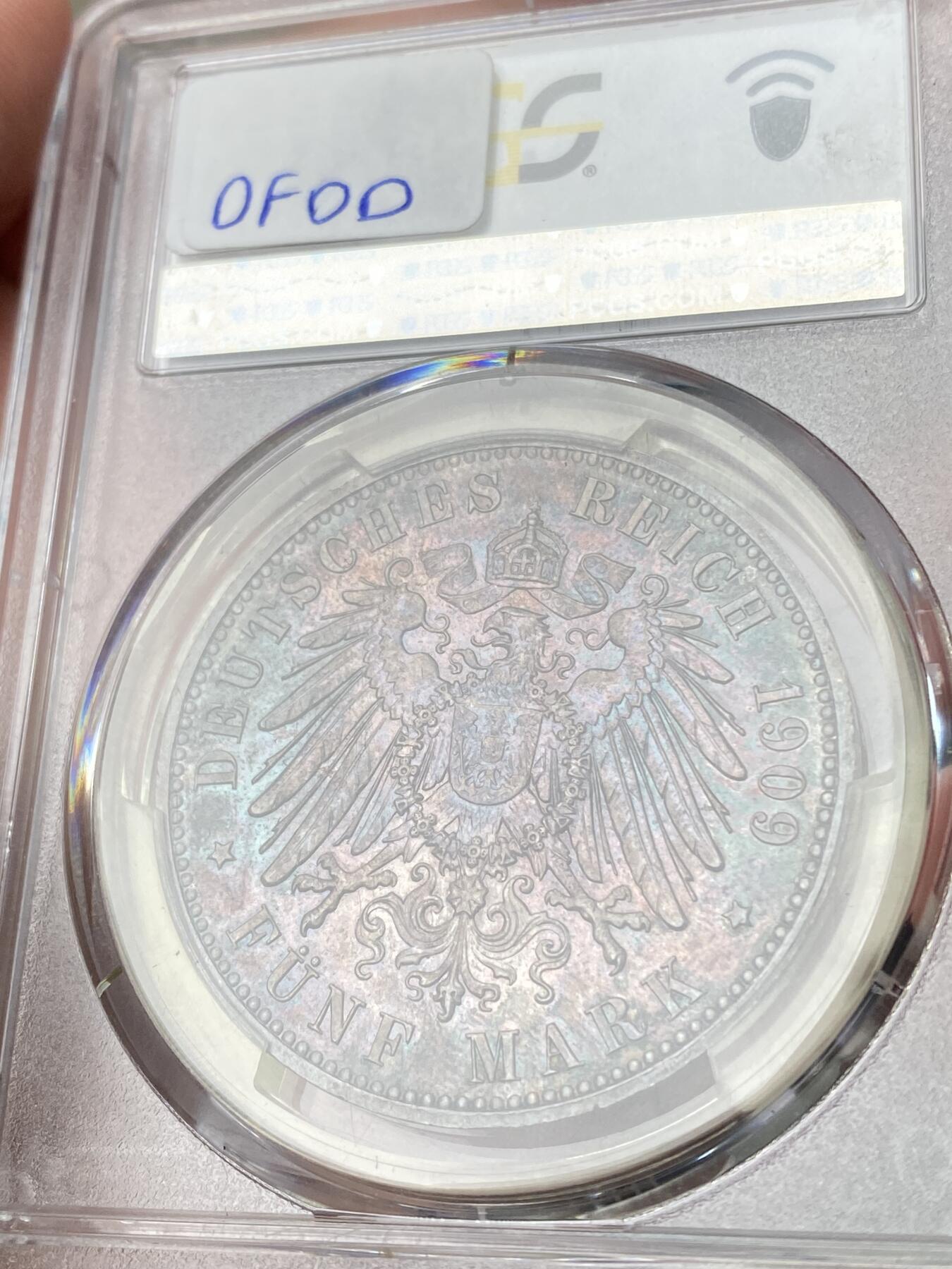 万国钱币拍卖第060期（万国六十期纪念大拍） PCGS MS64 1909萨克森莱比锡大学长翅5马克 经典品种 浓郁烟熏五彩极美 原味转光 收藏级品质