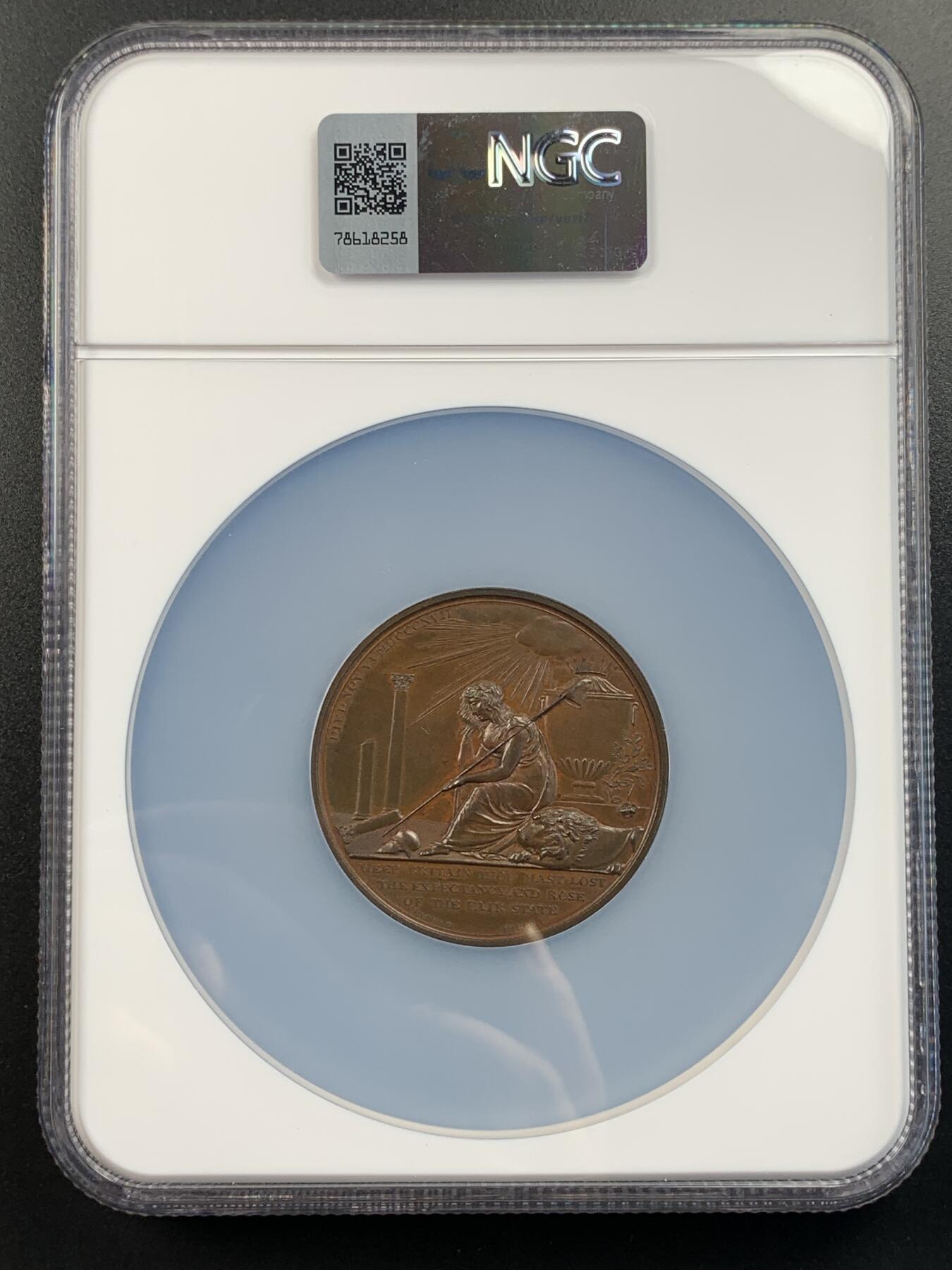 掌中浮雕-藏着的欧洲第051场 NGC MS64 : 1817年英国国王乔治四世唯一的孩子夏洛特公主去世纪念铜章，50mm