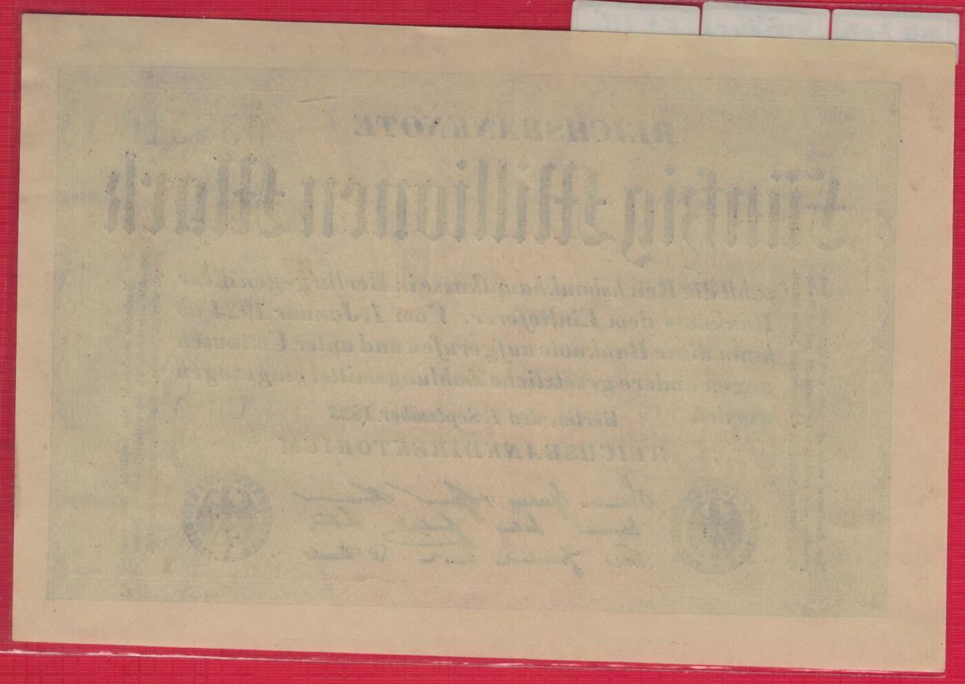 德国1923年5000万(50000000)马克 P-109b E型水印(星形环绕的G/D字母) 无47 实物图 UNC 