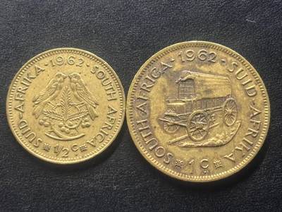 邮泉阁限时拍卖第四十场 非洲专场（硬币在国外。请付邮费6元。） - 南非1962年2枚