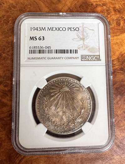 得物收藏 Chase Auction 第35期 - - 外钞、银元、民国钞和人民币混合场！持续更新中！ - 1943年墨西哥鹰洋，NGC MS63！