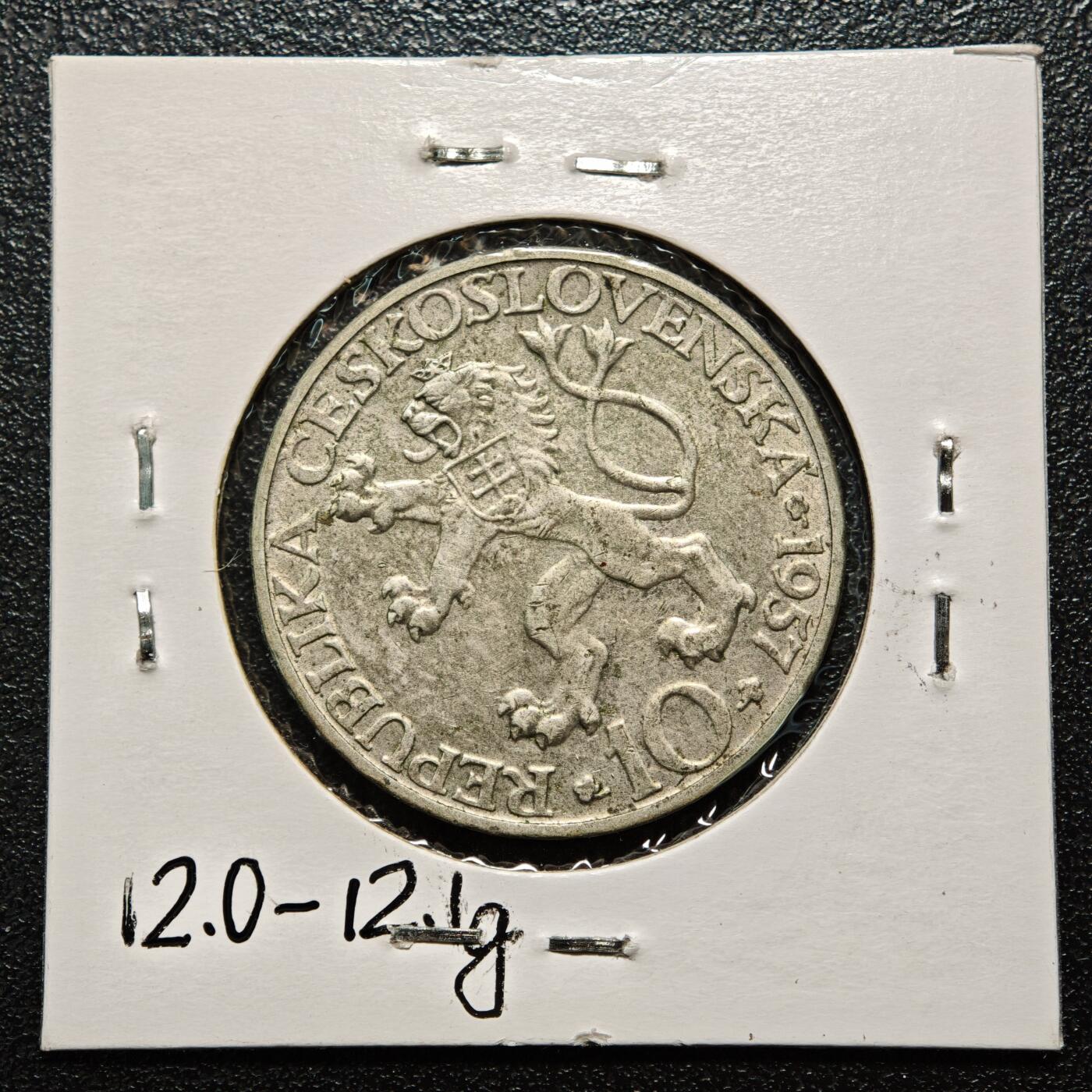 【德藏】世界币章拍卖第163期（拍品征集中~欢迎藏友联系） 老藏家集藏系列之- 1957年 捷克斯洛伐克威伦伯格工程学院250周年10克朗纪念银币 直径约：30mm；重约：12g 入册20余年·附有当年购入价 