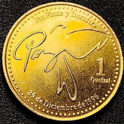 泉币菌-第177场- 精品福利场 - 原铜光极美 帕斯的鸽子形签名 危地马拉1格查尔钢镀黄铜硬币 29.0毫米 6.4克