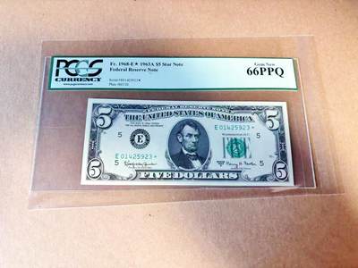 【Blue Auction】世界纸币精拍第780期——18级TOP拍卖/信誉/品质/专业/高效💫 - 【补号】美国 1963年5美金 PCGS66EPQ 