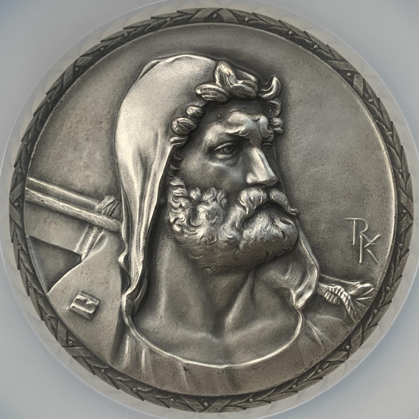 掌中浮雕-藏着的欧洲第051场 NGC MS65 : 1958年瑞士射击节大银章 , 66mm ，裸章重约150多克