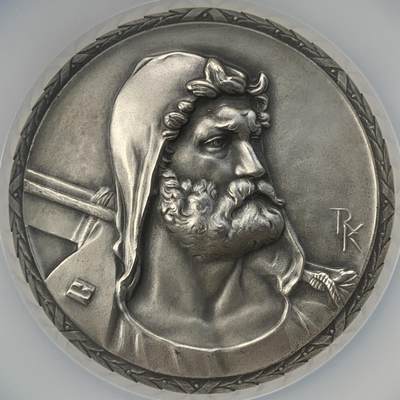 掌中浮雕-藏着的欧洲第051场 - NGC MS65 : 1958年瑞士射击节大银章 , 66mm ，裸章重约150多克