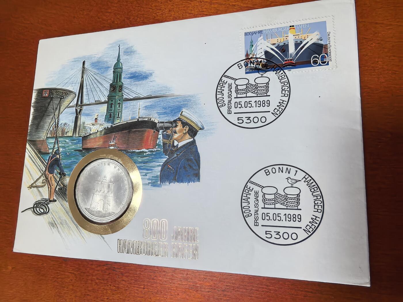 长老汇蛇年精选第九十七场拍卖 1989年5月5日西德汉堡港800周年邮币封首日封，含同主题10马克银币1枚，15.5克625银