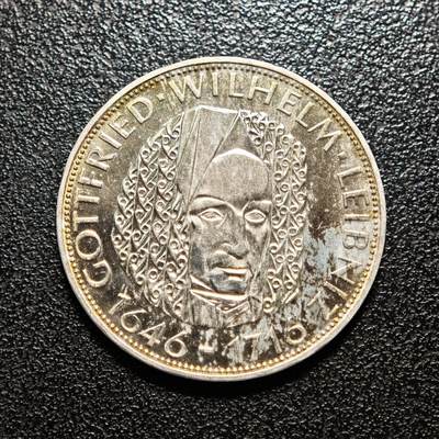【德藏】世界币章拍卖第163期（拍品征集中~欢迎藏友联系） - 1966年 德国戈特弗里德·威廉·莱布尼茨诞辰320周年5马克纪念银币 直径约：29mm；重约：11.2g