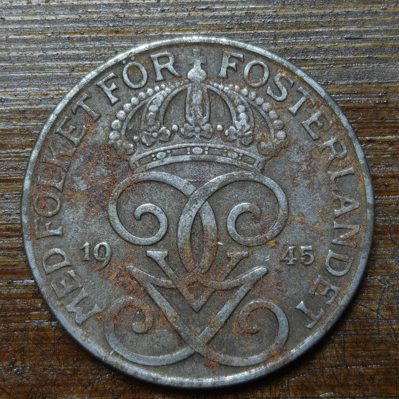 【铜匠收藏】★第141★散币专场 不寄存，30包邮。不满30元，支付5元运费。《接受代拍 代送NGC评级》 6【无寄存】瑞典 1945年 三冠 5欧尔铁币