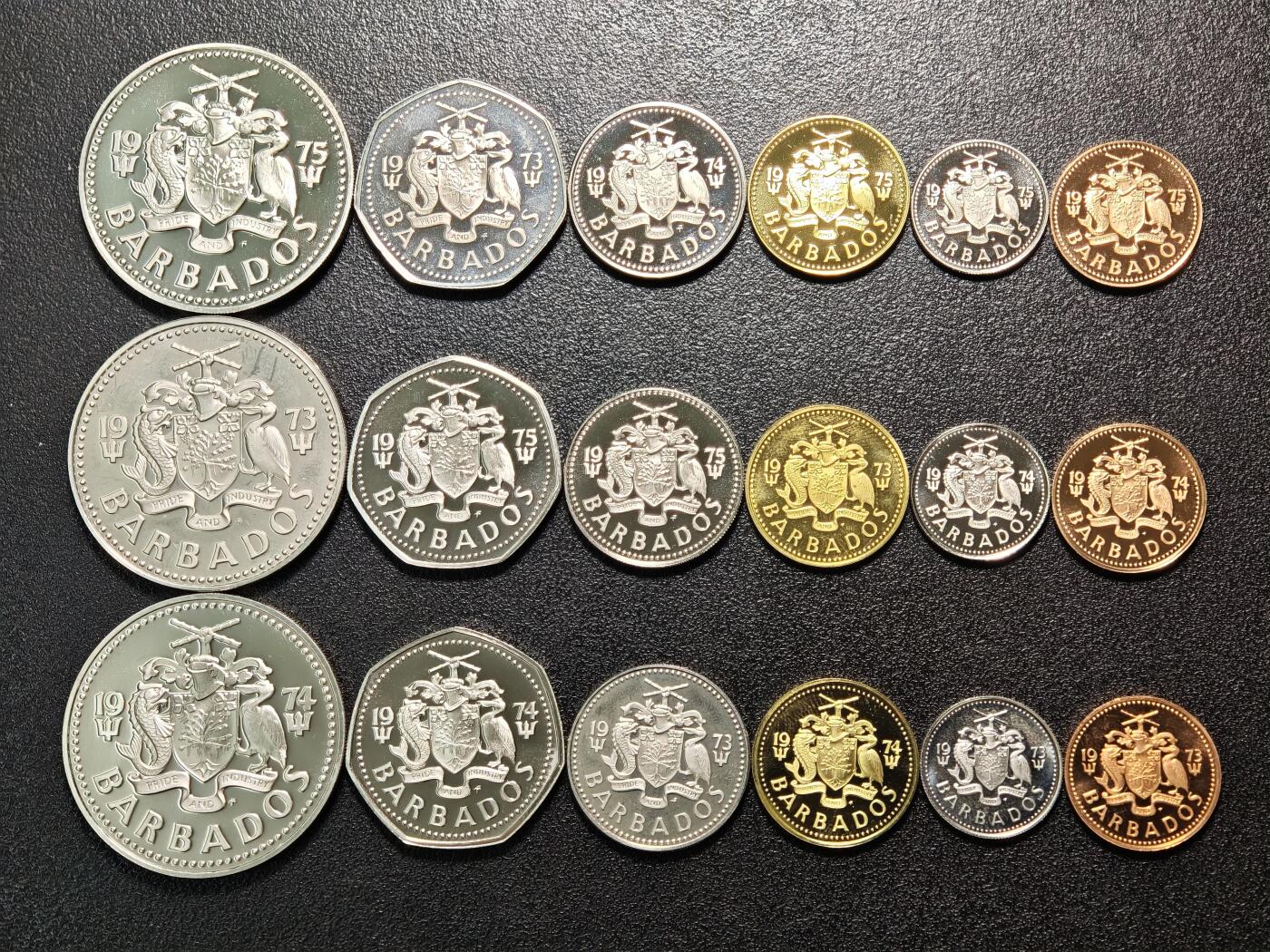 【德藏】世界币章拍卖第163期（拍品征集中~欢迎藏友联系） 18枚一组 巴巴多斯精制纪念币 1分2分5分25分1元2元各3枚