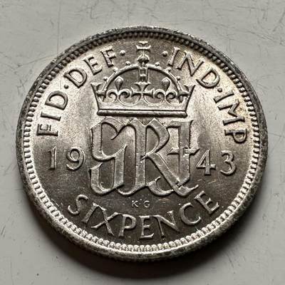 🌹外币初藏🌹🐯2026年第13场  每周二四六晚8️⃣点 接代拍 -  英国1943年6便士银币 2.8克50%银 好品