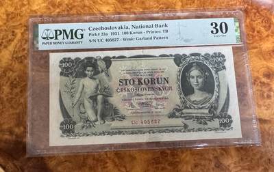 得物收藏 Chase Auction 第35期 - - 外钞、银元、民国钞和人民币混合场！持续更新中！ - 1931年捷克100克朗，PMG30！
