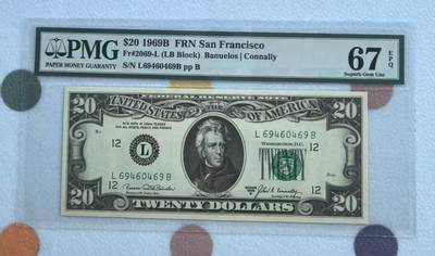 得物收藏 Chase Auction 第35期 - - 外钞、银元、民国钞和人民币混合场！持续更新中！ - 美国1969年b版20美元pmg67高分老壳旧金山