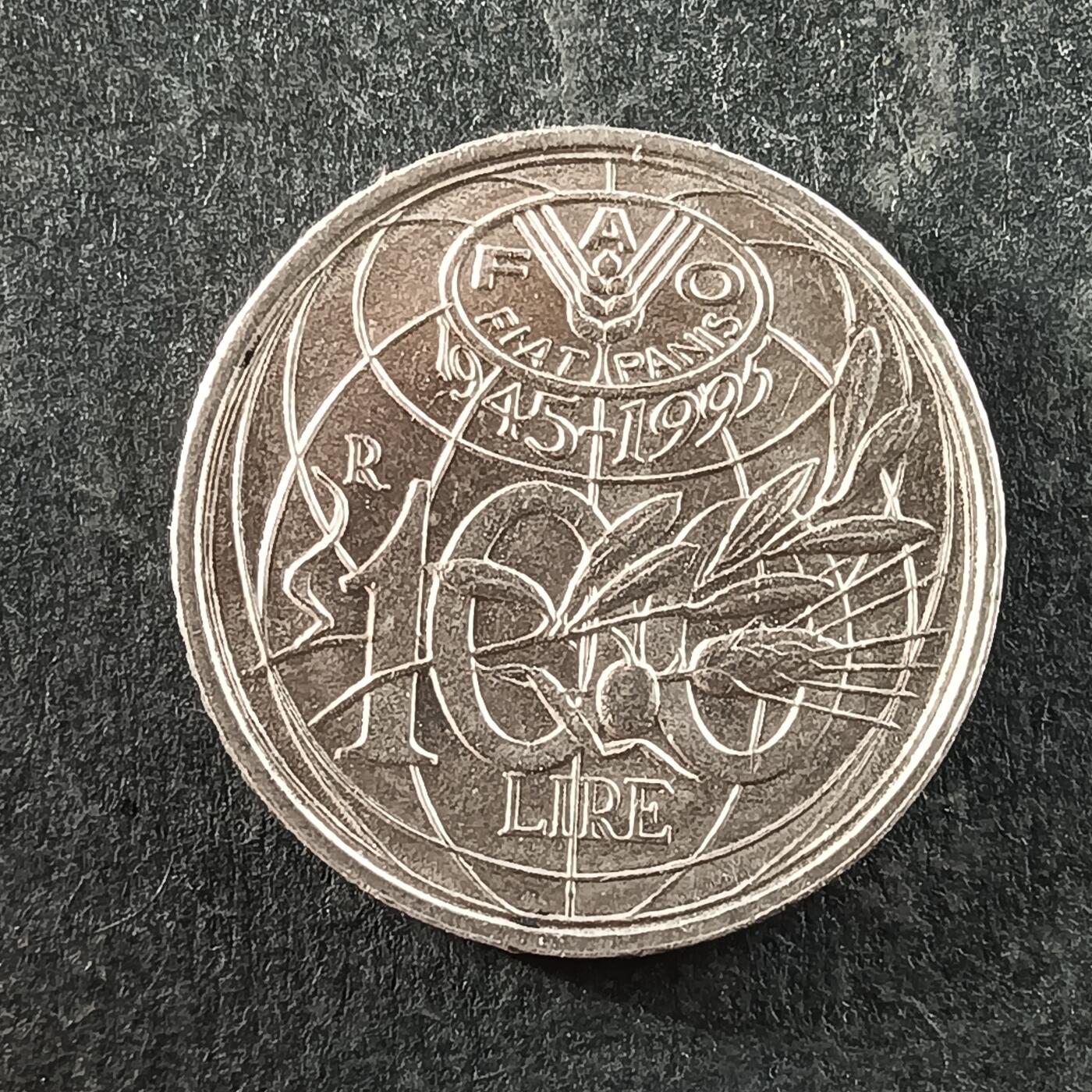 逸泉钱币2026第十四场世界各国散币纪念币A1214-1613 1313 意大利1995年粮农组织50周年100里拉纪念币