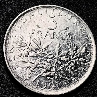 泉币菌-第178场- 精品福利场 - 法国早期（1991年）5法郎大镍币 29MM 播种女神 入欧前末版 绝版币