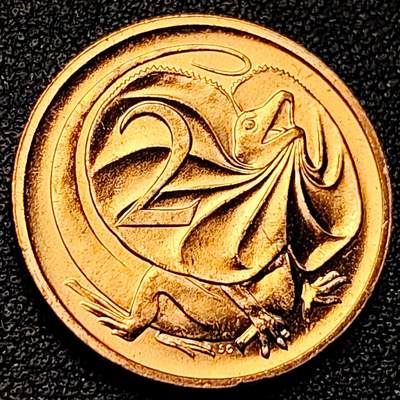 泉币菌-第178场- 精品福利场 - 原铜光美品 1991年 英属澳大利亚2分铜币 伞蜥蜴斗篷蜥 21.5mm